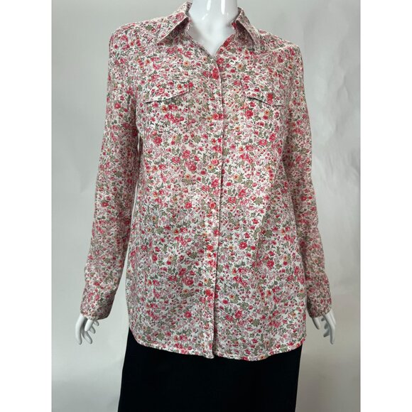 Promod Womens Floral Long Sleeve Shirt Top 100% Cotton Size L Made In Morocco - Picture 1 of 16